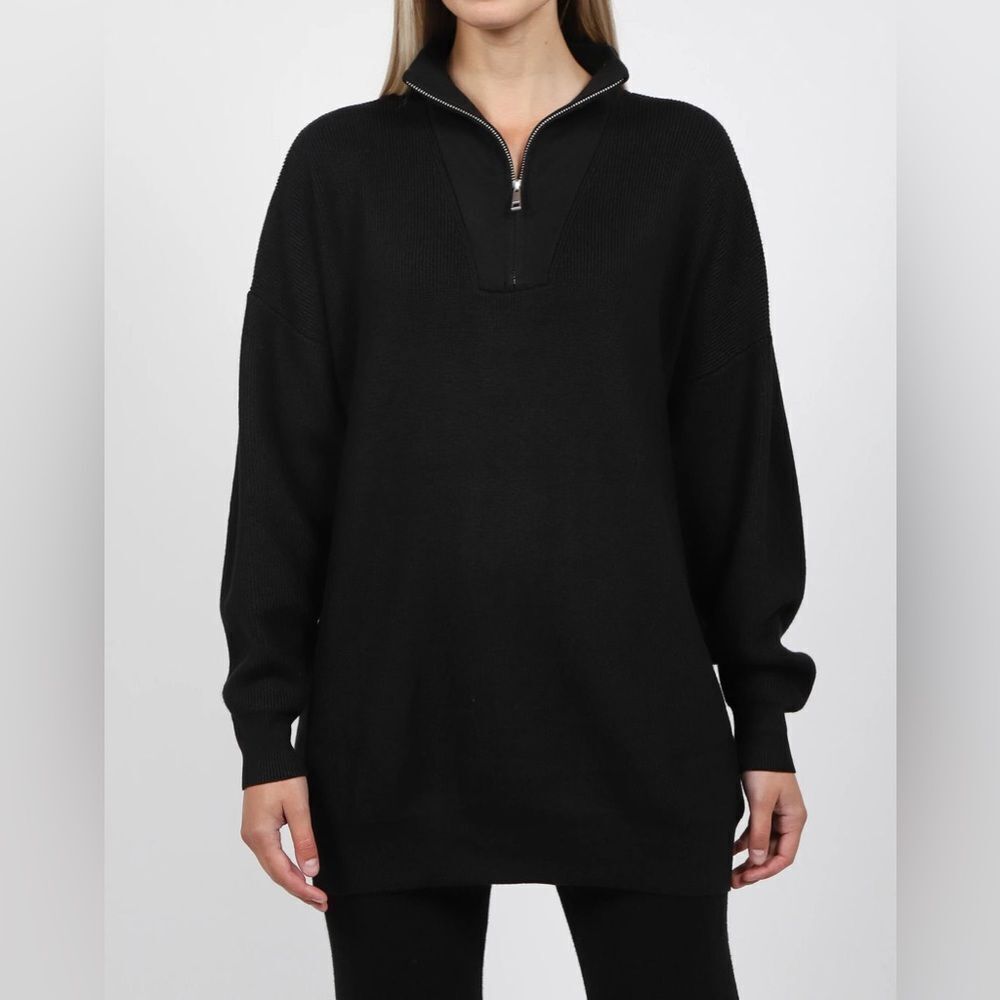 BRUNETTE THE LABEL | Black Not Your Boyfriends Knit Half Zip